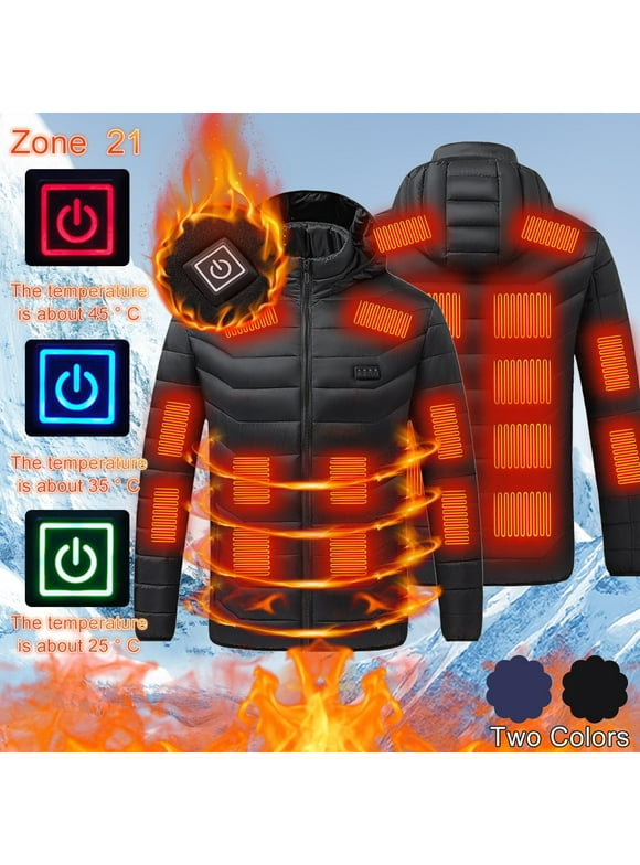 Heated Jacket for Men,Electric USB Charing Zip Up Hooded Jackets with Pockets 21 Heating Zones Outdoor Warm Coats,Black,XL