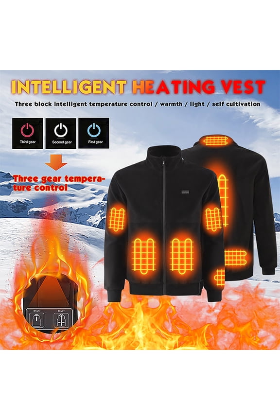 Heated Jacket for Men,Electric USB Charing Zip Up Jackets with Pockets 8 Heating Zones Outdoor Warm Coats,Black,L