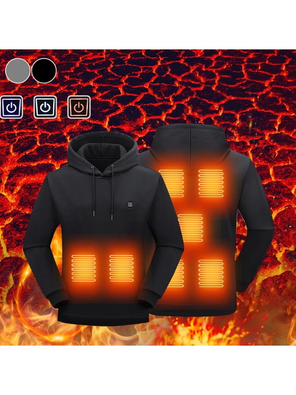 Heated Jackets for Men Battery not Included,7 Heat Zones Usb Charging Heated Coats Long Sleeve Winter Zipper Hooded Jackets,Black,XXXL