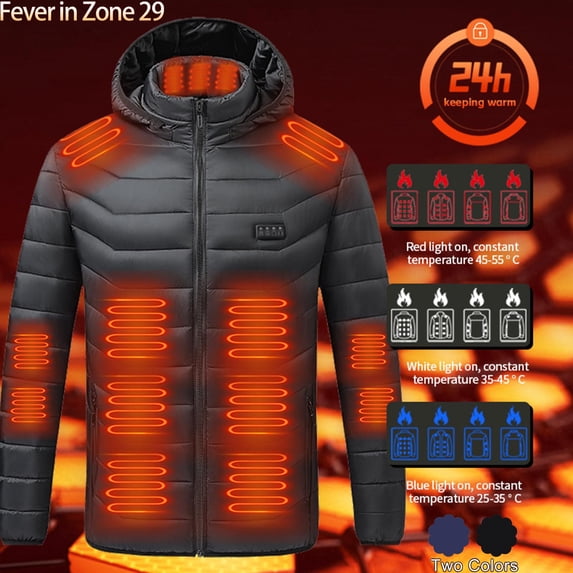 Txeol Heated Jackets for Men Outdoor Travel Outerwear Rechargeable with USB Port Heated Jacket Hunting Body Warmer Hooded Heated Clothing,Blue,L