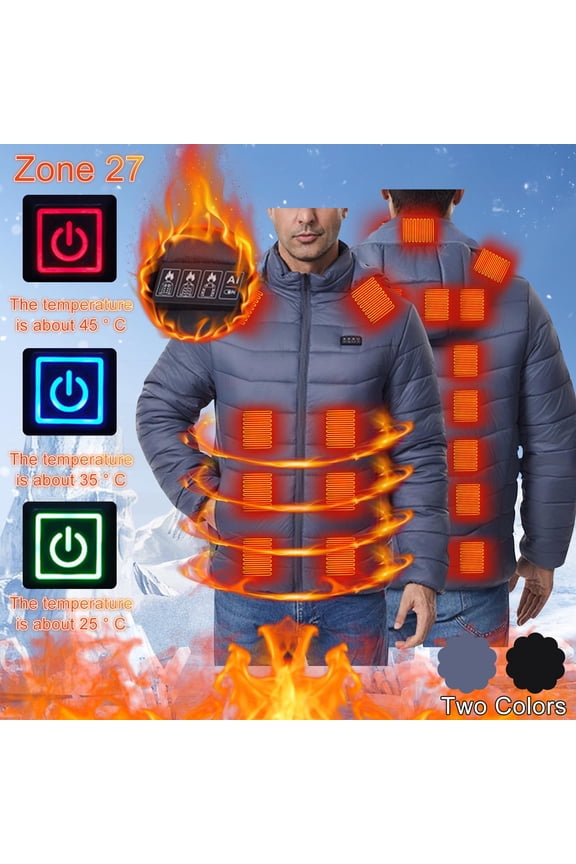 Heated Jackets for Men Outdoor Travel Outerwear Rechargeable with USB Port Heated Jacket Hunting Body Warmer Hooded Heated Clothing,Gray,M
