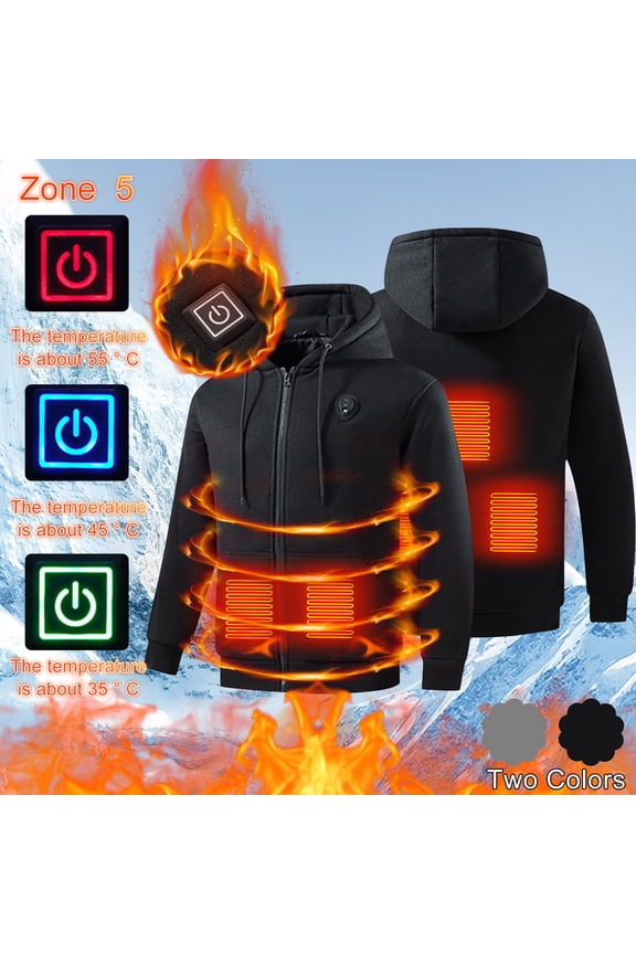 Heated Puffer Jackets for Men Smart USB Electric 5 Heating Zones Down Coats Hooded Heat Jackets with Pockets,Black,XL