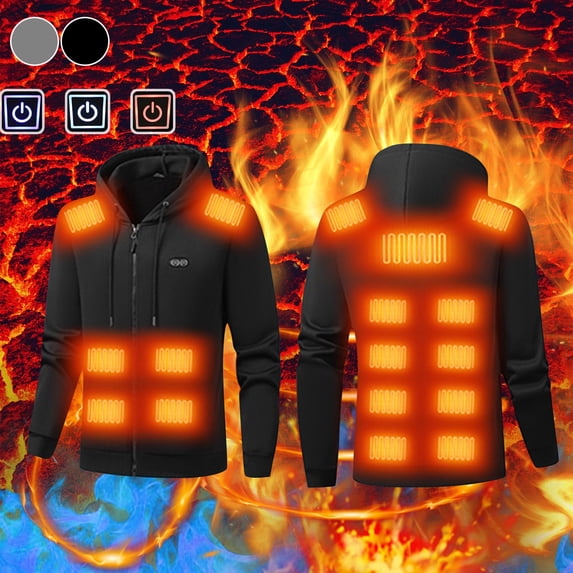 Txeol Heated Sweatshirt for Men Long Sleeve 17 Heating Zones Hoodies with Pockets Full Zip Outdoor Hiking Jackets,Black,XXL