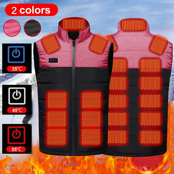 Txeol Heated Vest for Men with 21 Heating Zones USB Rechargeable Heated Coats Winter Zipper Heating Jackets Battery Not Included,Red,L