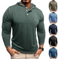 thumbnail image 1 of Txeol Henley Hoodie Shirts for Men Casual Long Sleeve Pullover Fall Winter Hooded Sweatshirt with Pocket,XL Blue, 1 of 9