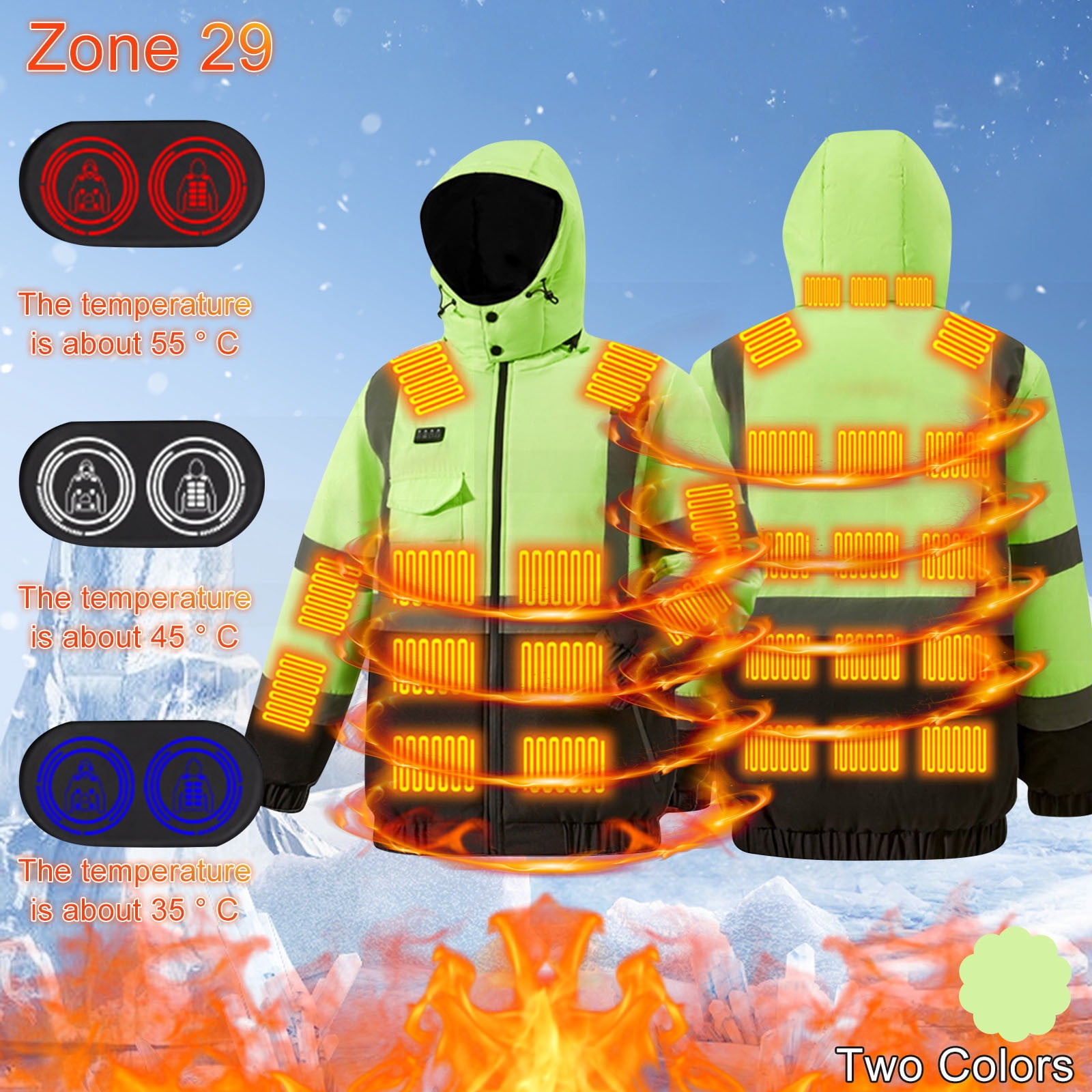 Txeol High Vis Heated Work Hoodies Mens USB Charging 29 Heating Zones Jackets Winter Outdoor Thermal Heated Hooded Coat with Pockets,Green,XXXXL