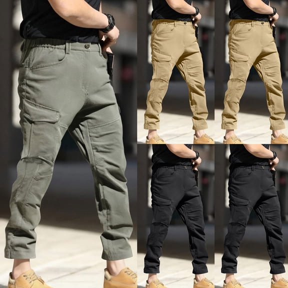 Txeol Khaki Cargo Pants for Men Elastic Waist Lightweight Multi Pocket Outdoor Hiking Work Casual Trousers,XXXXXL