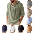 thumbnail image 1 of Txeol Linen Shirts for Men Lightweight Long Sleeve Button Down Shirts with Hood Casual Breathable Boho Beach Yoga Sweatshirt,Navy XXL, 1 of 6