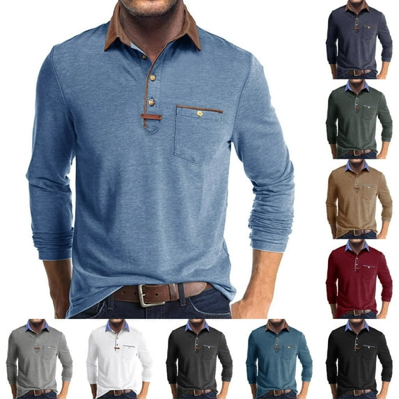 Txeol Long Sleeve Shirts Men's Big and Tall Casual Button Classic Work Shirt Cotton Collared Basic Golf Shirt,Dark Blue,L