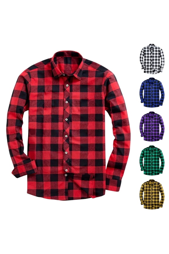 Long Sleeve Shirts for Men Flannel Plaid Button Down Shirt Casual Lapel Shacket Jacket Christmas Gifts White S