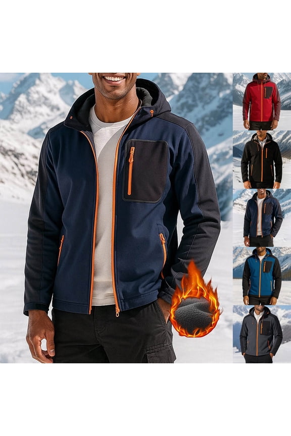 Men Fleece Warm Hiking Coat Winter Outdoor Camping Climbing Windbreaker Trendy Full Zip Hoodie Jacket with Pockets,Black,XL
