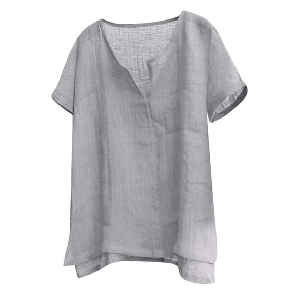 Txeol Men Henley Shirts 2024 Cotton Linen Shirts for Men 2024 Short Sleeve Summer V Neck Beach Shirts Casual Loose Fit Hippie Yoga Tee Tops Gray,XXXXXL