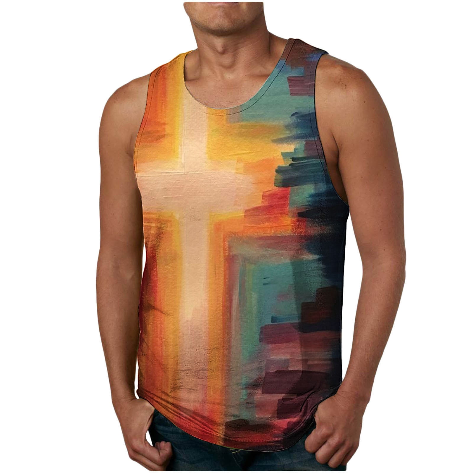 Txeol Men Tank Tops Big and Tall,Men's Graphic Tank Tops Jesus Cross