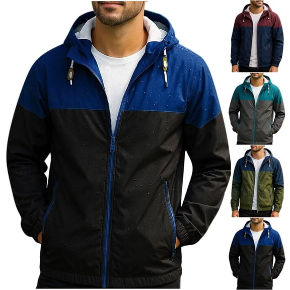 Txeol Men Waterproof Rain Jacket Outdoor Windbreaker Lightweight Running Hooded Trench Softshell Cycling Raincoat,Navy,M