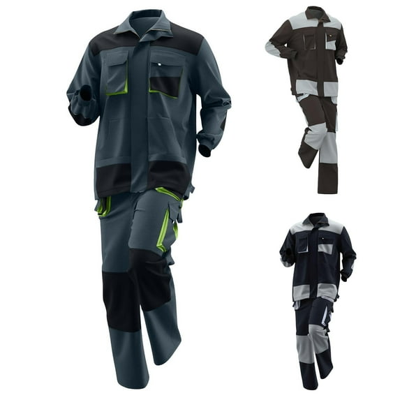 Txeol Men's 2 Pieces Outfits Safety Full Zip Combat Cargo Utility Work Uniform Jackets and Labor Pants Outdoor Color Block Workwear Set with Pockets XL Light Blue