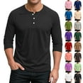 thumbnail image 1 of Txeol Men's 3/4 Sleeve Baseball T-Shirts Casual Button V Neck Henley Shirts Solid Color Athletic Tees Pullover Tops,White,L, 1 of 6