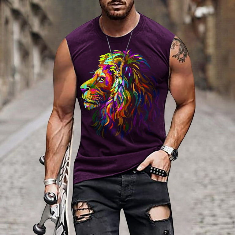 Txeol Men's 3D Lion Print Tank Tops 2024 Summer Sleeveless Novelty
