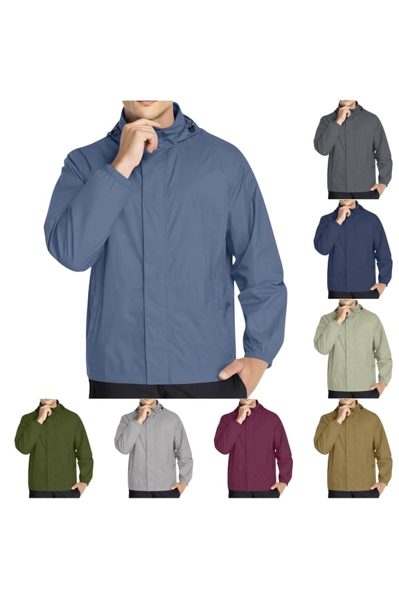 Men's Athletic Rain Jacket Zip Up Waterproof Hooded Jackets with Pockets Lightweight Outdoor Climbing Hiking Hoodies,Dark Gray S