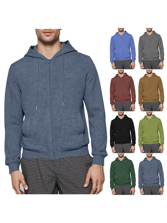 Men's Basic Hoodies Full Zip Sweatshirt Jackets Fall Winter Loose Long Sleeve Casual Outerwear with Pockets Coffee XXL