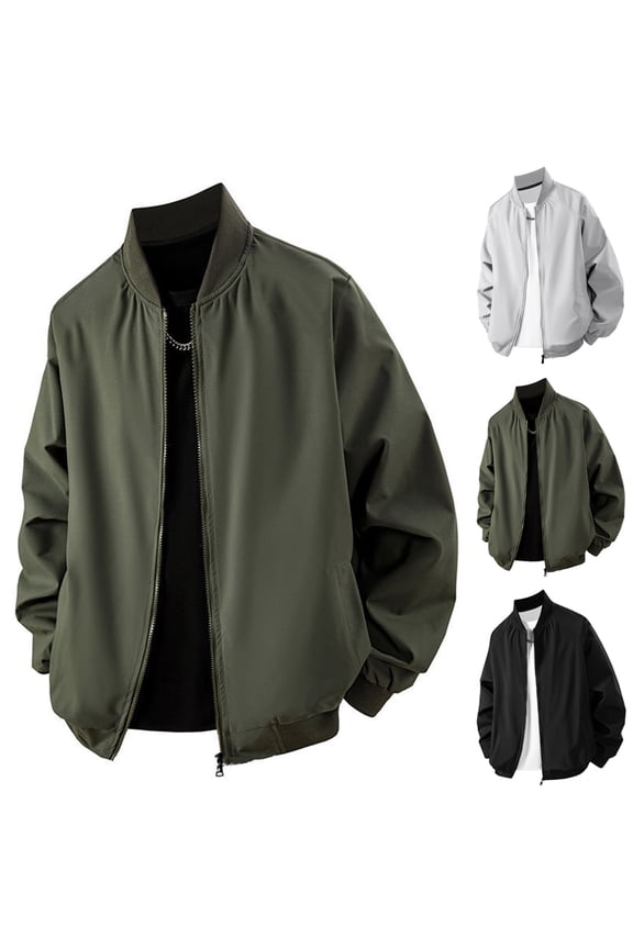 Men's Bomber Jacket Lightweight Casual Windbreaker Full Zip Stand Collar Coats Outerwear 2025,Gray,M