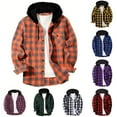 thumbnail image 1 of Txeol Men's Casual Button Down Plaid Shirt Jackets with Hooded Chest Pocket Patchwork Long Sleeve Hoodie Fashion Clothes,Orange M, 1 of 7