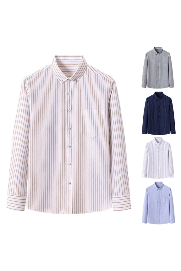Men's Casual Slim Fit Shirts Fall Long Sleeve Button Down Dress Shirt Fashion Stripe Business Work Tops with Pocket,Dark Blue,S