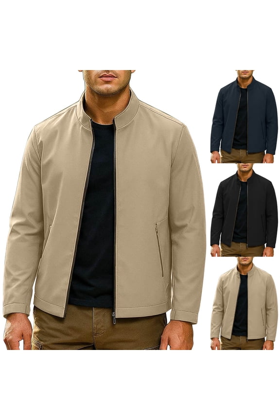 Men's Casual Zip Up Jacket Fashion Fall Solid Color Outdoor Outerwear Long Sleeve Work Office Coat 2025,Navy,XXL