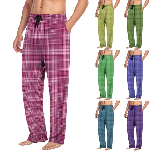 Txeol Men's Christmas Pajama Pants Fashion Plaid Loungewear Cotton Comfy Pj Bottoms with Pockets Sky Blue XXXL