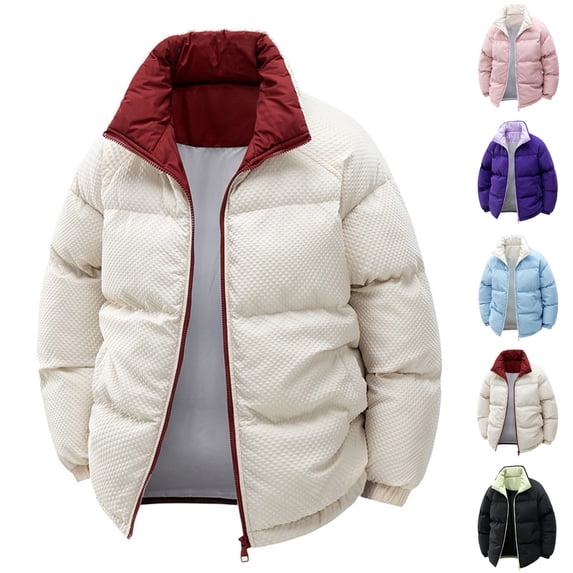 Txeol Men's Color Block Puffer Jacket Thickened Warm Winter Coats Stand Collar Zip Up Overcoats with Pockets 2025,Blue,XL