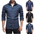 thumbnail image 1 of Txeol Men's Denim Button Down Shirts Lapel Collar Long Sleeve Blouses with Pocket,Blue,L, 1 of 7