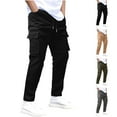 thumbnail image 1 of Txeol Men's Drawstring Waist Cargo Pants with Flap Pockets Straight Leg Stretch Casual Outdoor Trousers-Black,M, 1 of 6