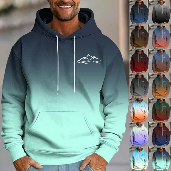 Txeol Men's Fashion Graphic Hoodies Electrocardiogram Print Gradient Sweatshirts Fall Winter Long Sleeve Hooded Pullover with Pocket,Orange,M