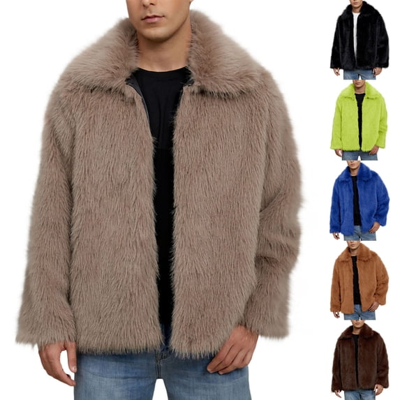 Txeol Men's Faux Fur Cardigan Coat Winter Fuzzy Fleece Warm Overcoat Long Sleeve Open Front Furry Jacket 2025,Blue,S
