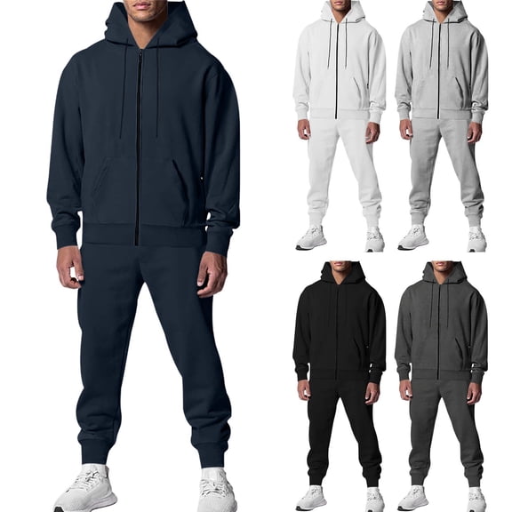 Txeol Men's Fleece Hoodie Sets 2 Piece Zip Up Drawstring Sweatshirt Jackets Matching Jogger Pants with Pockets Fall Winter Outdoor Athletic Tracksuit Navy S