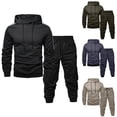 thumbnail image 1 of Txeol Men's Fleece Sweatsuits 2 Piece Set Casual Long Sleeve Hooded Sweatshirt with Drawstring Sweatpant Fall Fashion Sport Outfits Khaki S, 1 of 5