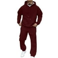 thumbnail image 1 of Txeol Men's Fleece Sweatsuits Long Sleece Solid Color Drawstring Hoodies and Cargo Swearpants with Pockets 2 Piece Outdoor Athletic Sets Wine S, 1 of 9