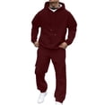 thumbnail image 1 of Txeol Men's Fleece Sweatsuits Long Sleece Solid Color Drawstring Hoodies and Cargo Swearpants with Pockets 2 Piece Outdoor Athletic Sets Wine,XXL, 1 of 9