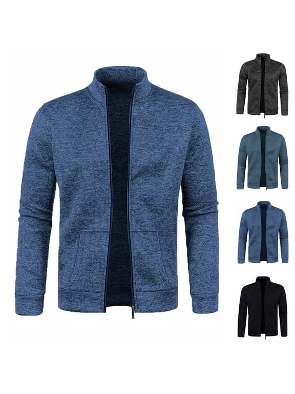 Men's Full Zip Fleece Jackets Lightweight Long Sleeve Stand Collar Jacket Casual Soft Warm Coats with Pockets 2025,Navy,XXXL