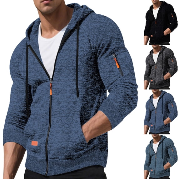 Txeol Men's Full Zip Hoodies Casual Long Sleeve Sweatshirt Jackets Fall Winter Loose Fit Outerwear with Zipper Pockets Black L