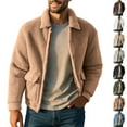 thumbnail image 1 of Txeol Men's Fuzzy Sherpa Jackets Button Up Lapel Coat Winter Fluffy Fleece Warm Plush Short Jacket with Pockets,Army Green,S, 1 of 8