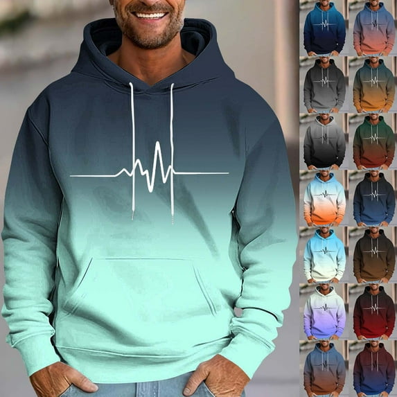 Txeol Men's Graphic Hoodie Sweatshirt Gradient Color Long Sleeve Hooded Pullover Casual Athletic Drawstring Hoodies,Light Blue,XXL
