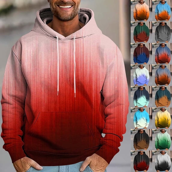 Txeol Men's Graphic Hoodies Pullover Long Sleeve Heartbeat Print Pullover Tops Trendy Gradient Sweatshirts with Pocket,Coffee,L