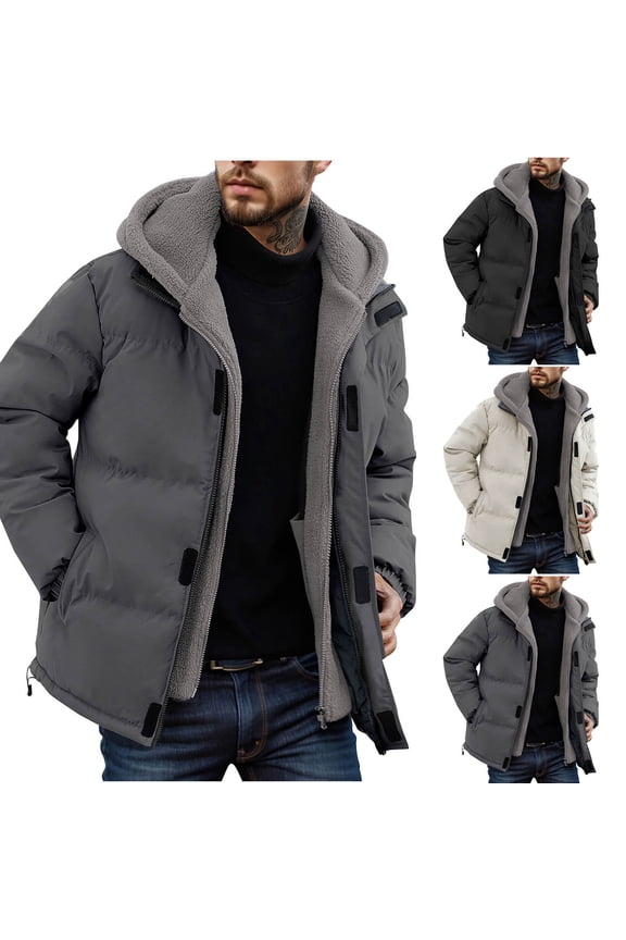 Men's Heavyweight Quilted Puffer Jacket Winter Ski Outwear Windproof Fake 2 Pieces Cotton-Padded Coat,Beige,S