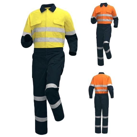Txeol Men's High Visibility Work Uniform Multi Pocket Zipper Front High Visibility Overalls Mechanics Reflective Coveralls Orange,XL