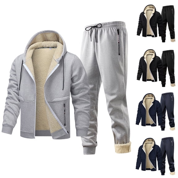 Txeol Men's Hooded Athletic Tracksuit Casual Full Zip Jogging Sweatsuits 2 Pieces Fleece Sherpa Lined Hoodies and Sweatpants Sets Black S