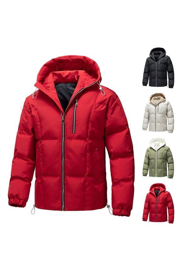 Men's Hooded Thicked Warm Parkas Multi-Pocket Cargo Jackets Winter Down Jacket Coats with Pockets,Red,4XL