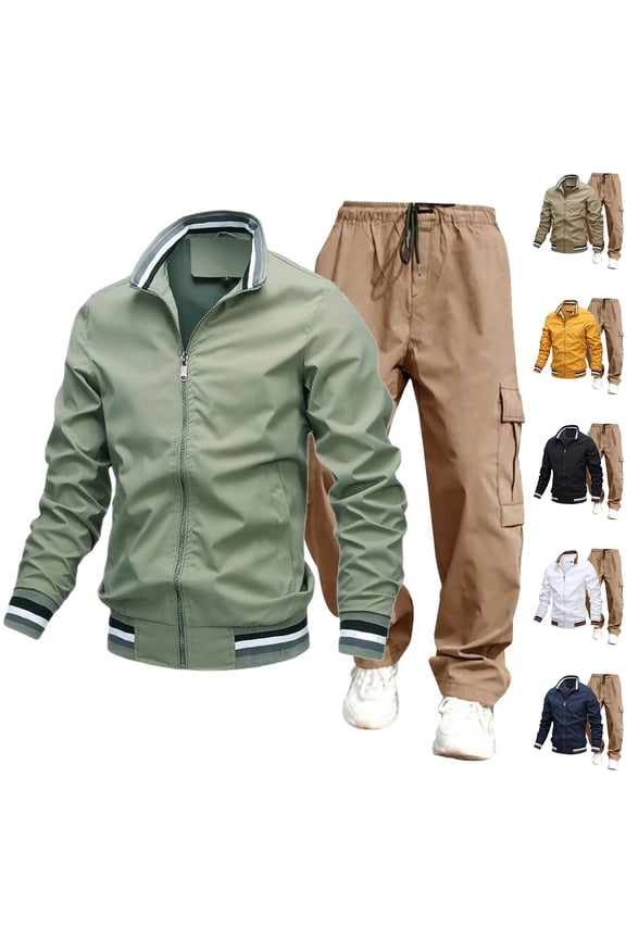 Men's Jogging Tracksuits 2 Piece Zip Up Long Sleeve Jackets Drawstring Cargo Sweatpants Sets Casual Outdoor Sweat Suits with Pockets XL Yellow