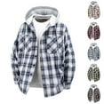 thumbnail image 1 of Txeol Men's Lightweight Hoodie Casual Button Down Plaid Shirt Jackets Long Sleeve Hooded Sweatshirt with Chest Pocket,Red S, 1 of 4