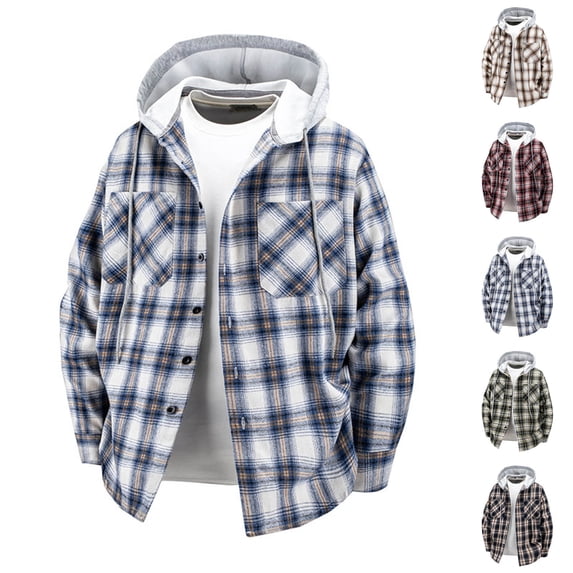 Txeol Men's Lightweight Hoodie Casual Button Down Plaid Shirt Jackets Long Sleeve Hooded Sweatshirt with Chest Pocket,Red XL