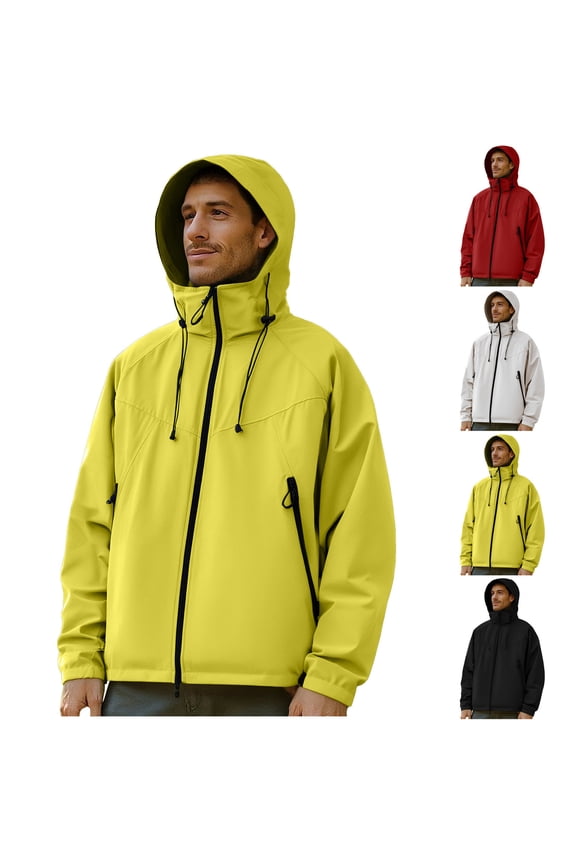 Men's Lightweight Waterproof Hooded Rain Jacket Long Sleeve Windproof Raincoat with Pockets,Black S